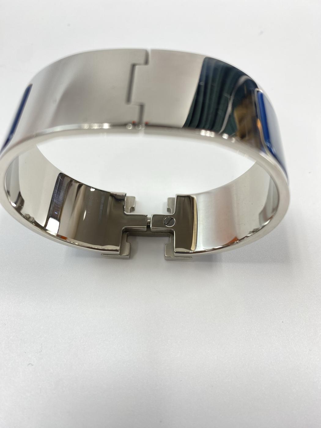 HERMES 爱马仕 Clic H 珐琅手镯 银色x蓝色 商品编号：11032