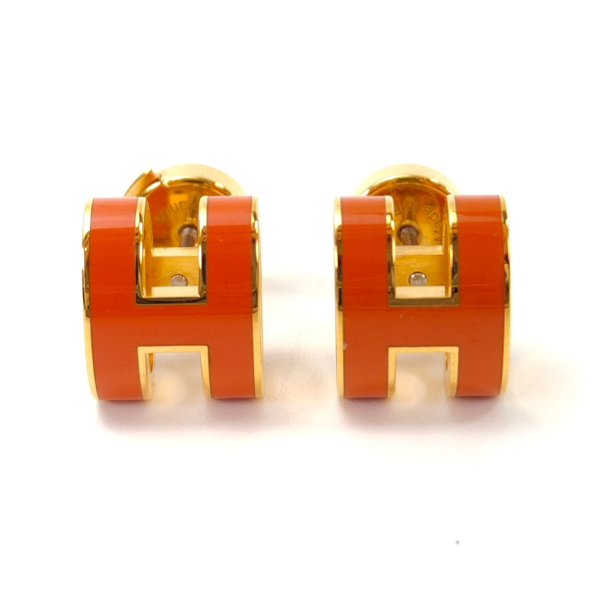 HERMES エルメス ポップH ピアス オレンジ×ゴールド 管理番号：11047