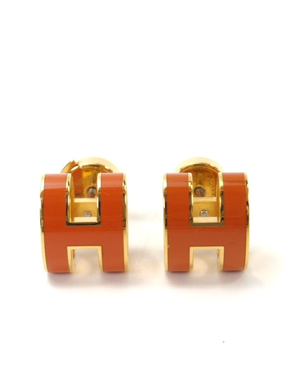 HERMES エルメス ポップH ピアス オレンジ×ゴールド 管理番号：11047