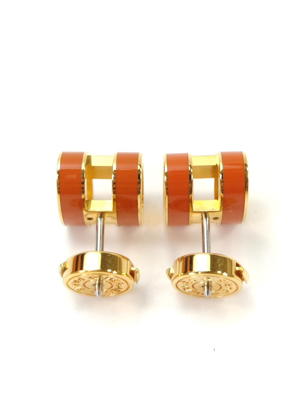 HERMES エルメス ポップH ピアス オレンジ×ゴールド 管理番号：11047