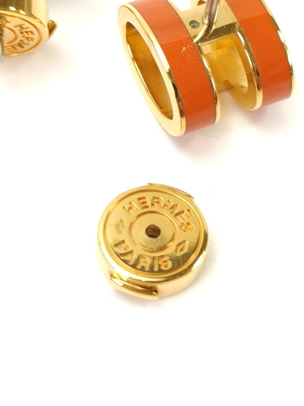 HERMES エルメス ポップH ピアス オレンジ×ゴールド 管理番号：11047