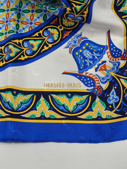 HERMES エルメス カレ90 ビザンチンの宝 シルク スカーフ ブルー 管理番号：11084