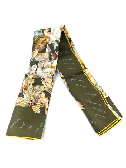 HERMES エルメス カレ90 侵入者 鳥柄 シルク スカーフ カーキ 未使用 管理番号：11114