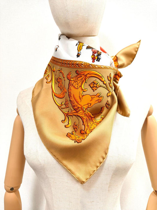 HERMES エルメス カレ90 ロンシャンへの散歩 シルク スカーフ ベージュ 管理番号：11116