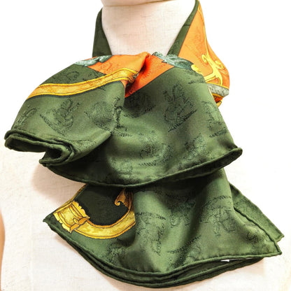 HERMES エルメス カレ90 帝王学 シルク スカーフ グリーン×オレンジ 管理番号：11117