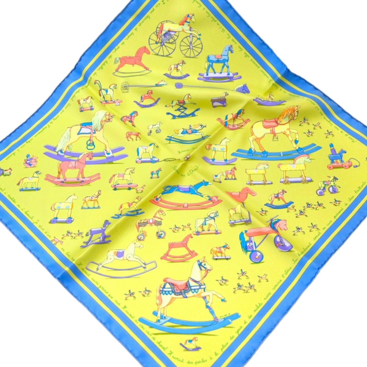 HERMES 爱马仕 Carre 45 "Raconte moi Le Cheval" 马儿的故事 丝巾 黄绿色 商品编号：11118