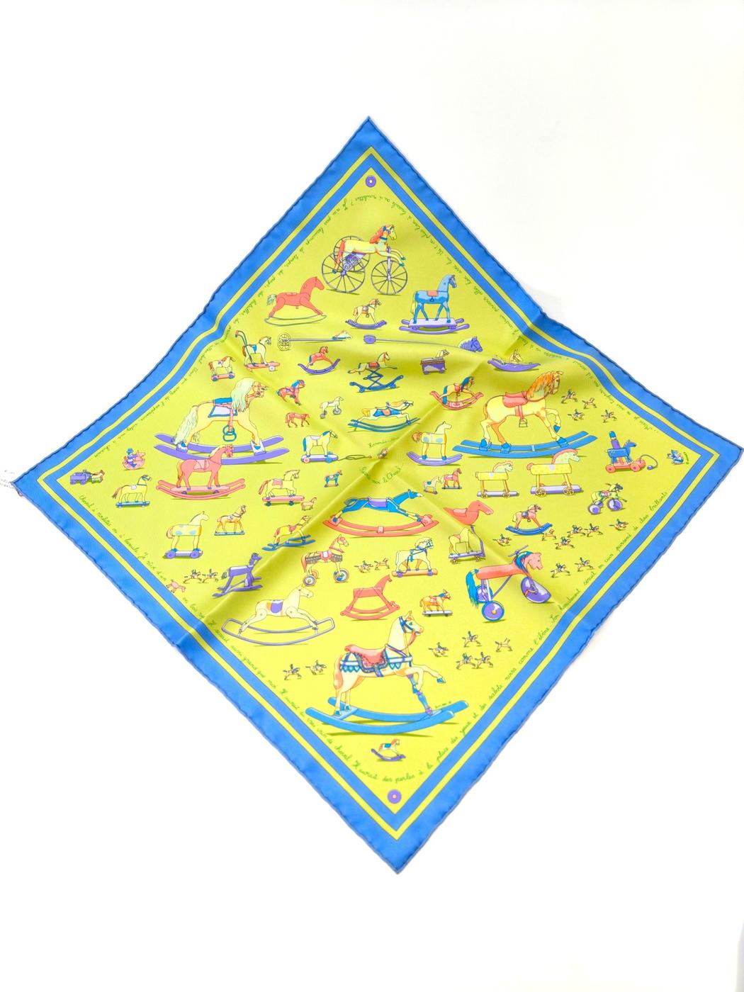 HERMES 爱马仕 Carre 45 "Raconte moi Le Cheval" 马儿的故事 丝巾 黄绿色 商品编号：11118