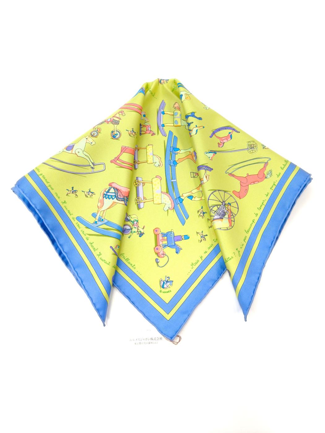 HERMES 爱马仕 Carre 45 "Raconte moi Le Cheval" 马儿的故事 丝巾 黄绿色 商品编号：11118