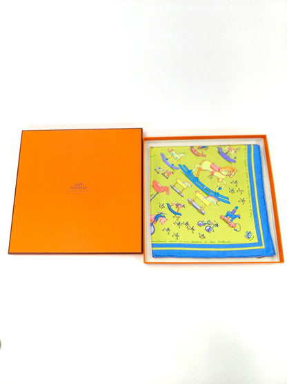 HERMES 爱马仕 Carre 45 "Raconte moi Le Cheval" 马儿的故事 丝巾 黄绿色 商品编号：11118