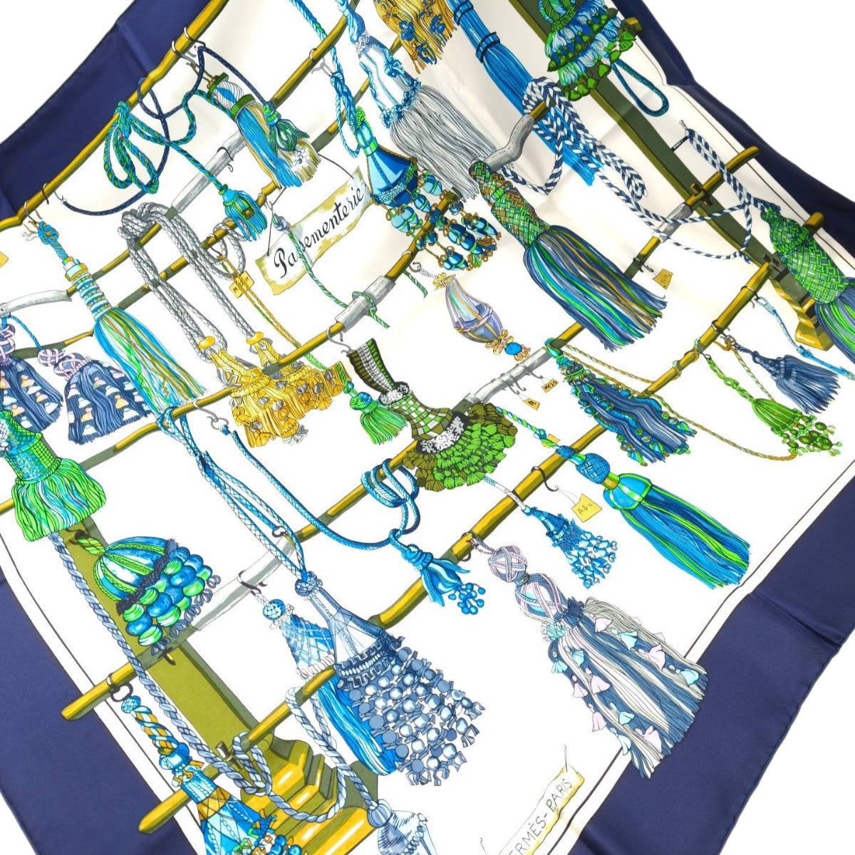 HERMES エルメス カレ90 Pasementerie 紐飾り シルク スカーフ ネイビー 管理番号：11121