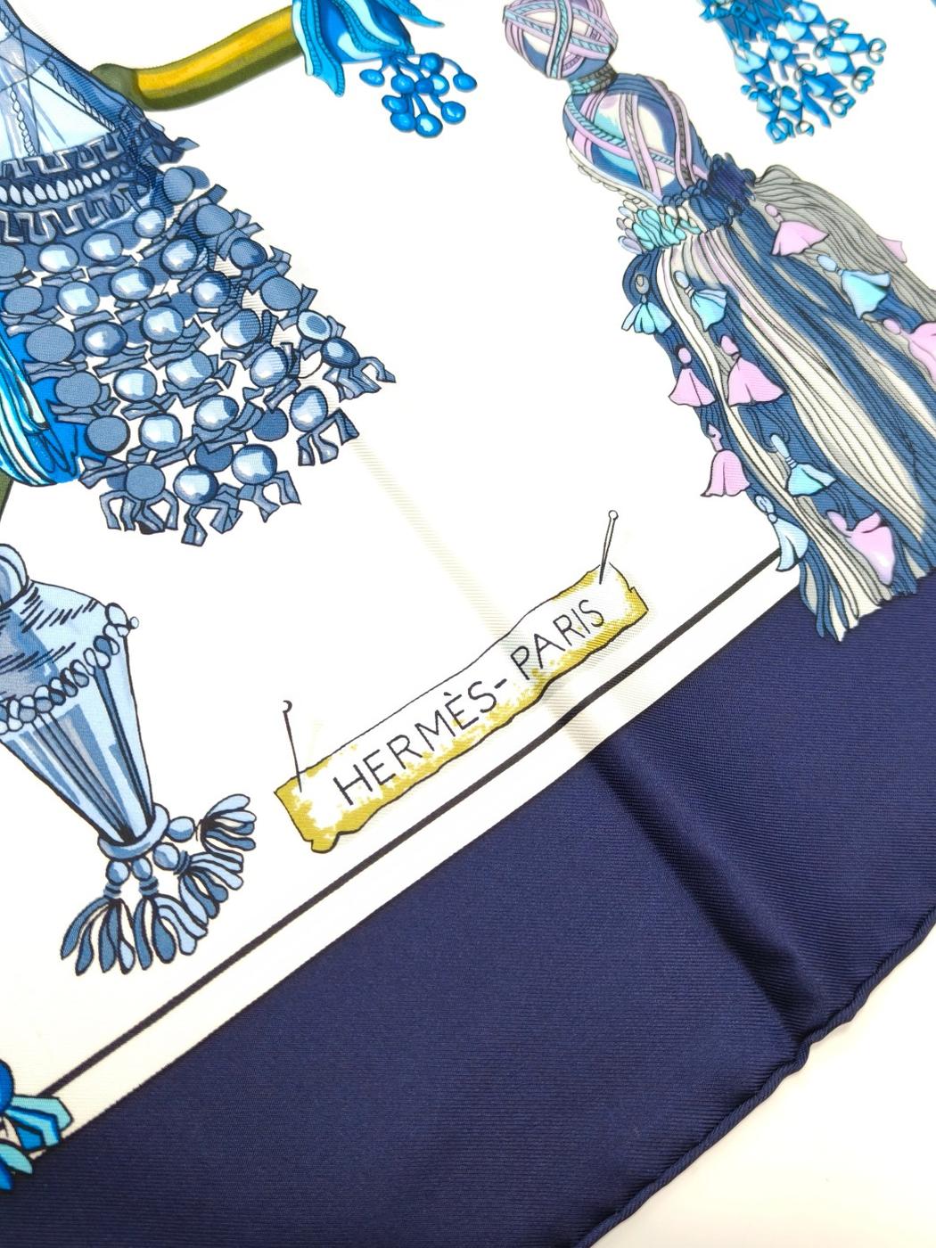 HERMES エルメス カレ90 Pasementerie 紐飾り シルク スカーフ ネイビー 管理番号：11121
