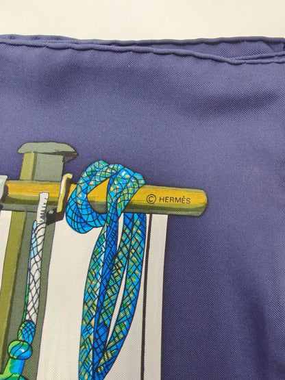 HERMES エルメス カレ90 Pasementerie 紐飾り シルク スカーフ ネイビー 管理番号：11121
