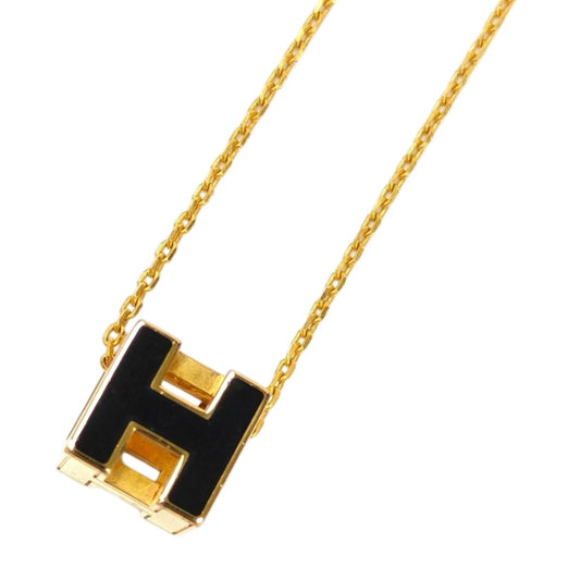 HERMES エルメス カージュドアッシュ Hキューブ ネックレス ゴールド×ブラック 管理番号：11159