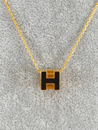 HERMES エルメス カージュドアッシュ Hキューブ ネックレス ゴールド×ブラック 管理番号：11159