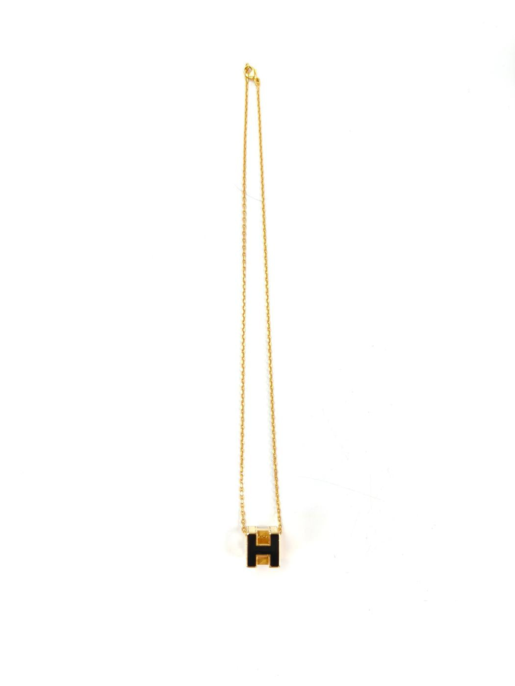 HERMES エルメス カージュドアッシュ Hキューブ ネックレス ゴールド×ブラック 管理番号：11159