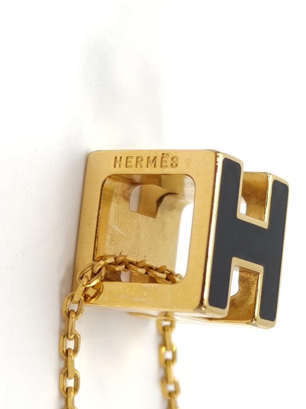 HERMES エルメス カージュドアッシュ Hキューブ ネックレス ゴールド×ブラック 管理番号：11159