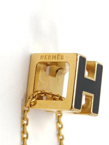 HERMES エルメス カージュドアッシュ Hキューブ ネックレス ゴールド×ブラック 管理番号：11159