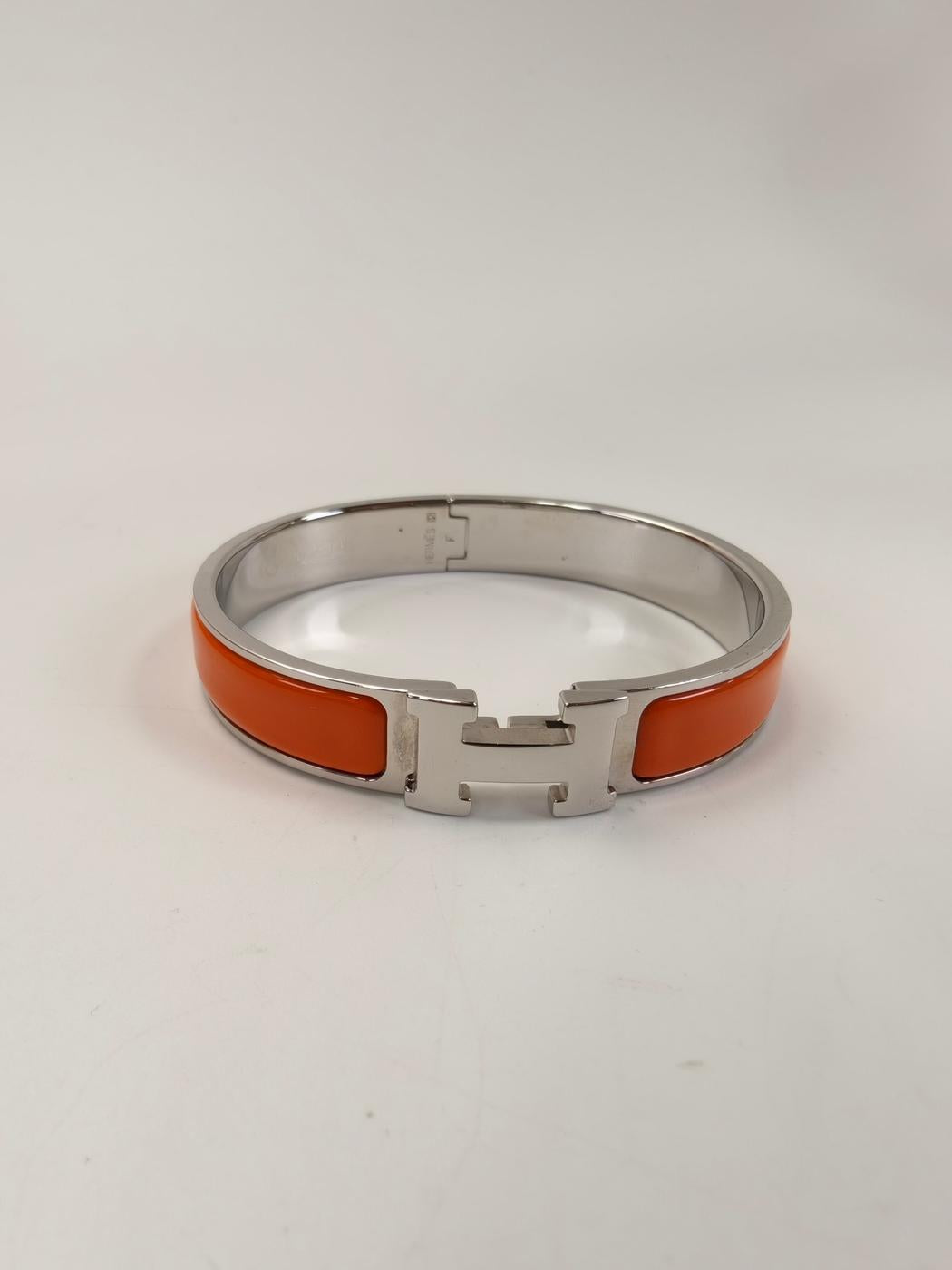 HERMES エルメス クリックH MM ブレスレット シルバー×オレンジ 管理番号：11172