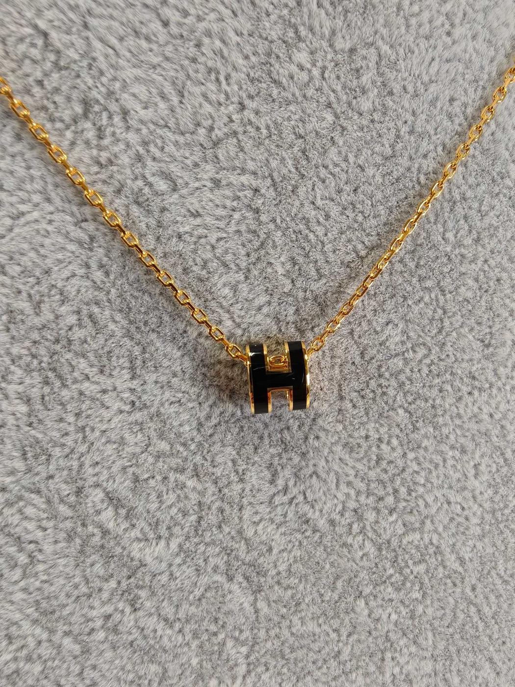 HERMES エルメス ミニ ポップH ネックレス ゴールド×ブラック 管理番号：11175