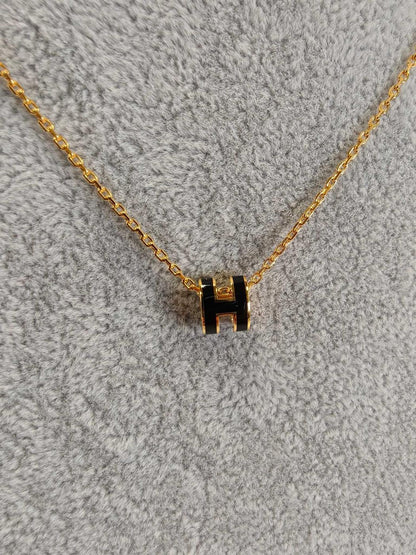 HERMES エルメス ミニ ポップH ネックレス ゴールド×ブラック 管理番号：11175