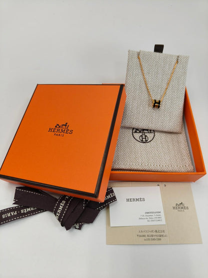 HERMES エルメス ミニ ポップH ネックレス ゴールド×ブラック 管理番号：11175