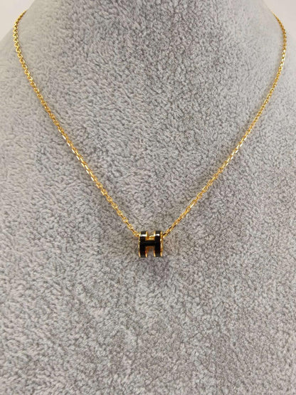HERMES エルメス ミニ ポップH ネックレス ゴールド×ブラック 管理番号：11175