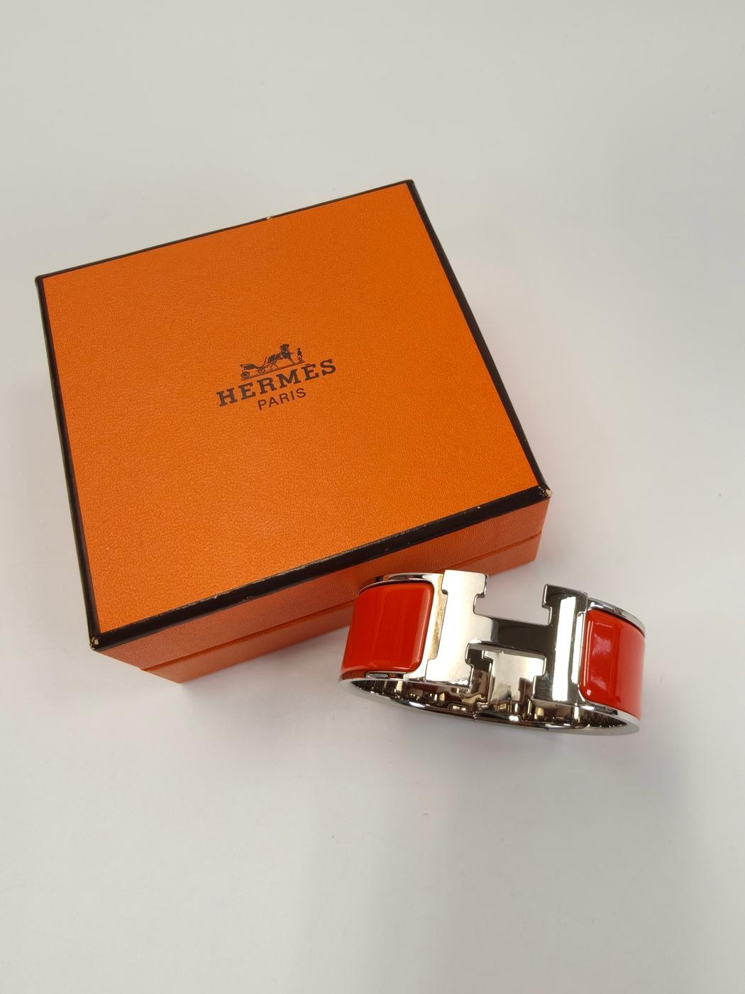HERMES エルメス クリックH PM バングル シルバー×オレンジ 管理番号：11176