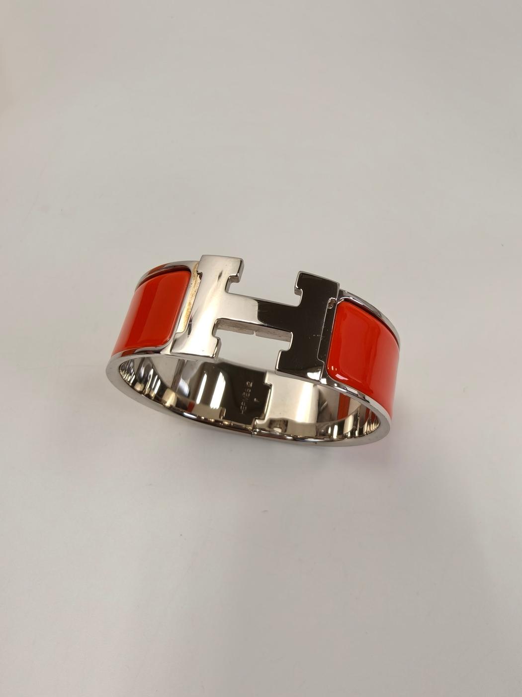HERMES エルメス クリックH PM バングル シルバー×オレンジ 管理番号：11176