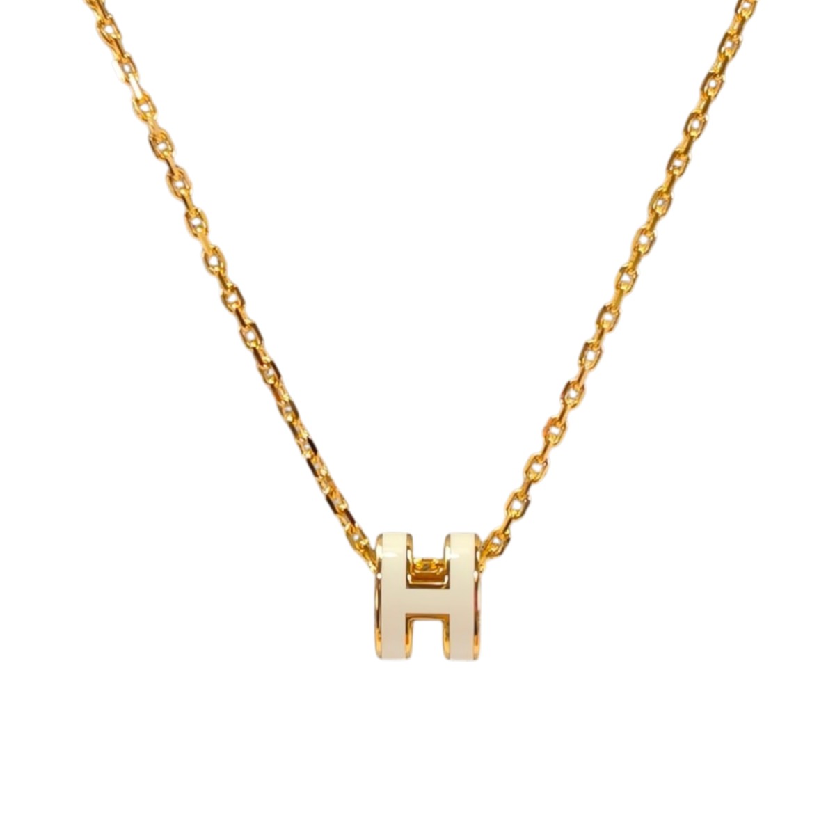 HERMES エルメス ポップH ネックレス ゴールド×ホワイト 管理番号：11198
