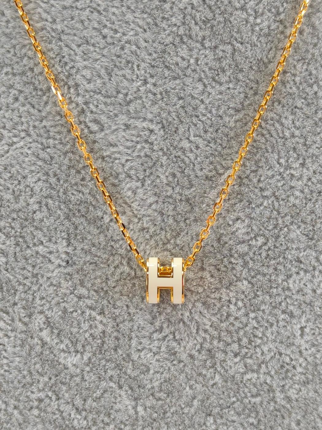 HERMES エルメス ポップH ネックレス ゴールド×ホワイト 管理番号：11198