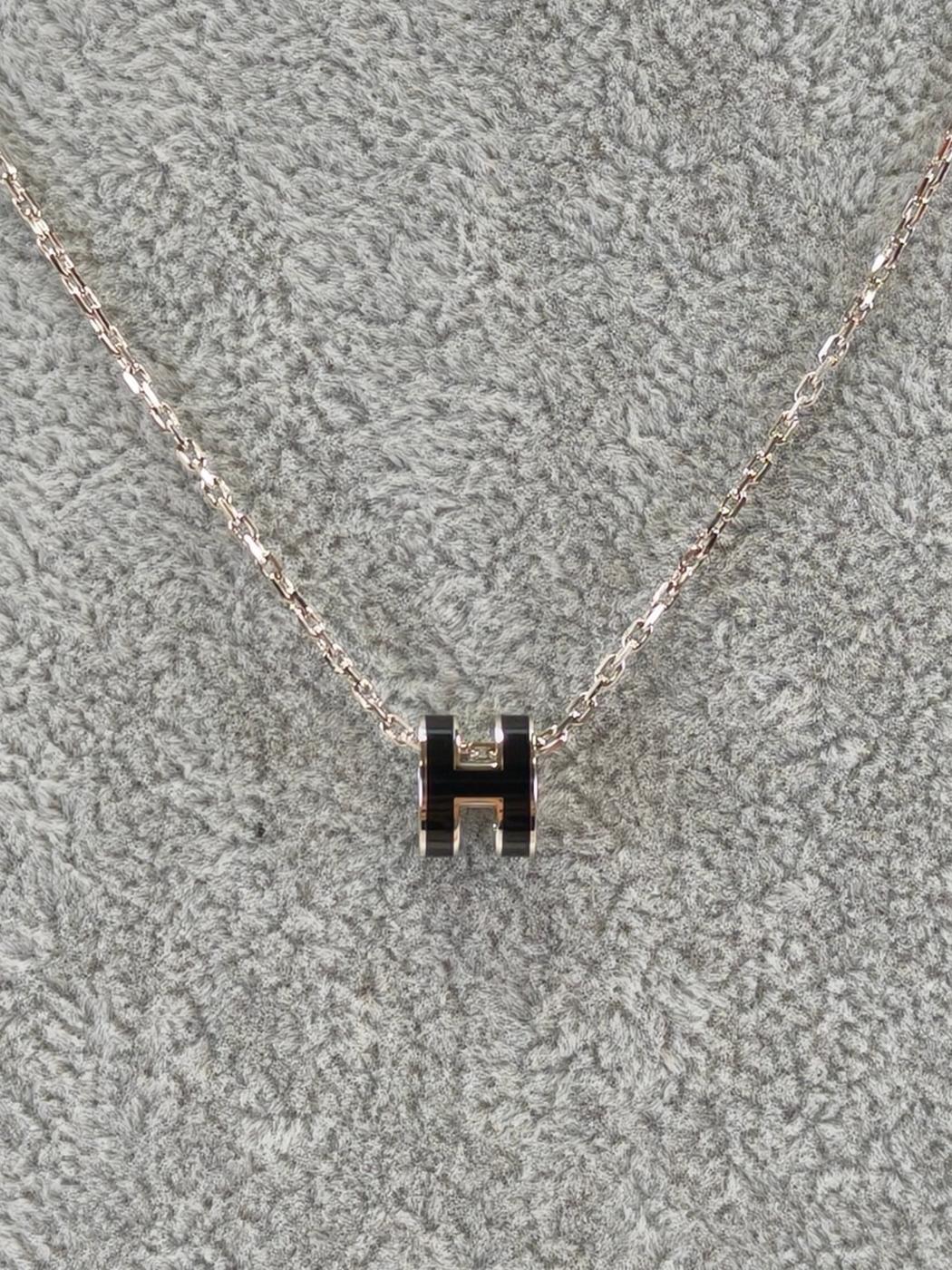 HERMES エルメス ポップH ネックレス ブラック×シルバー 管理番号：11204