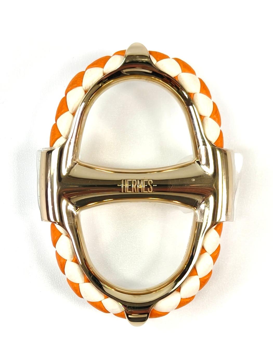 HERMES エルメス シェーヌダンクル トレッセ90 スカーフリング ゴールド×オレンジ 管理番号：11248