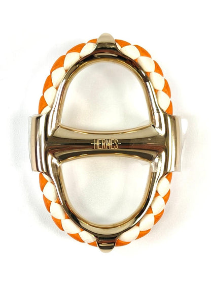 HERMES エルメス シェーヌダンクル トレッセ90 スカーフリング ゴールド×オレンジ 管理番号：11248