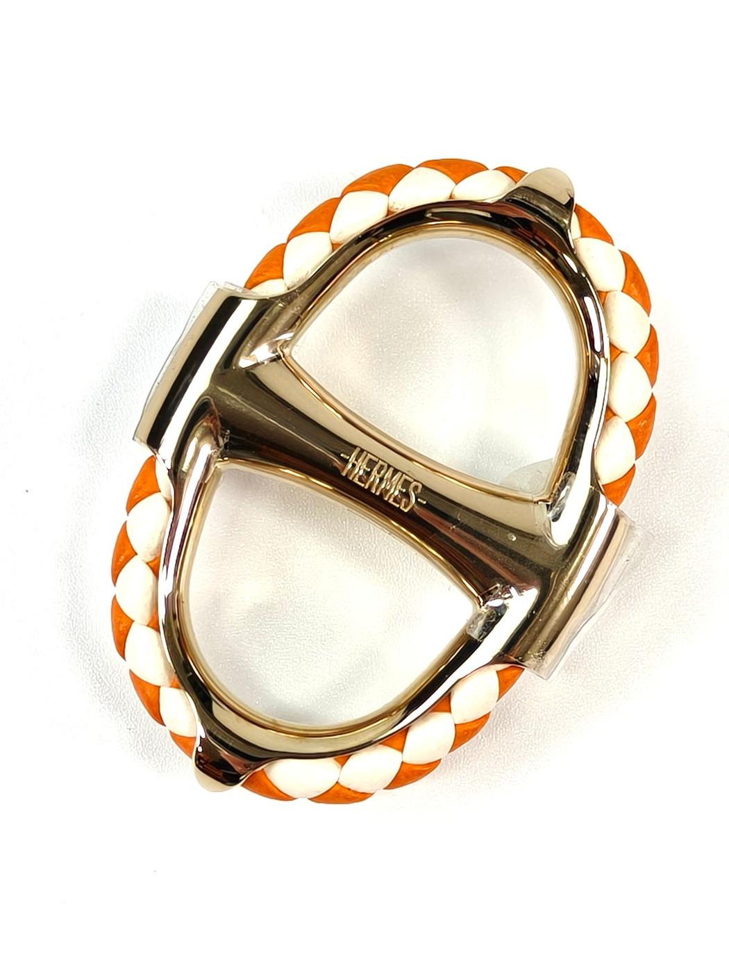 HERMES エルメス シェーヌダンクル トレッセ90 スカーフリング ゴールド×オレンジ 管理番号：11248