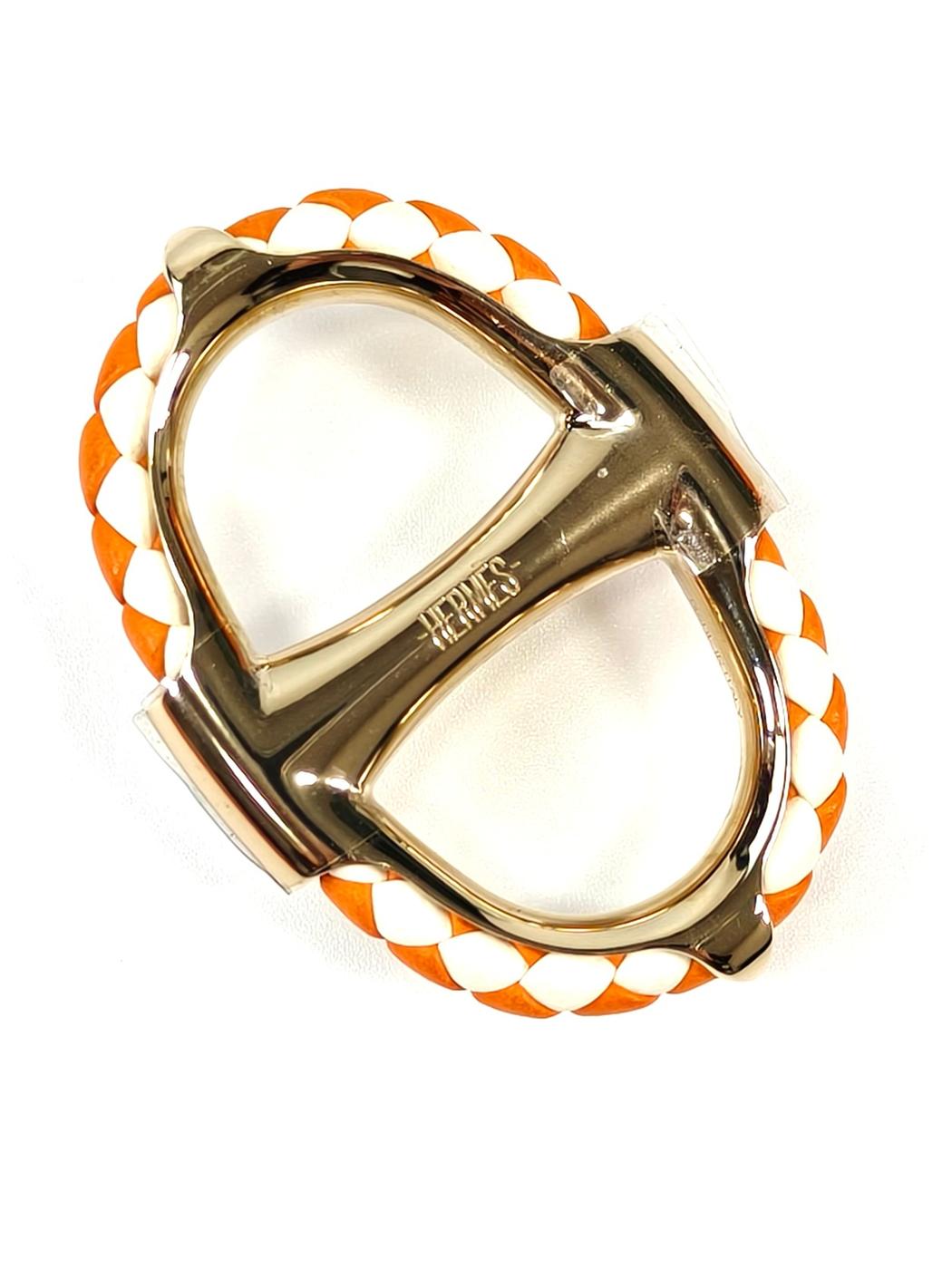 HERMES エルメス シェーヌダンクル トレッセ90 スカーフリング ゴールド×オレンジ 管理番号：11248