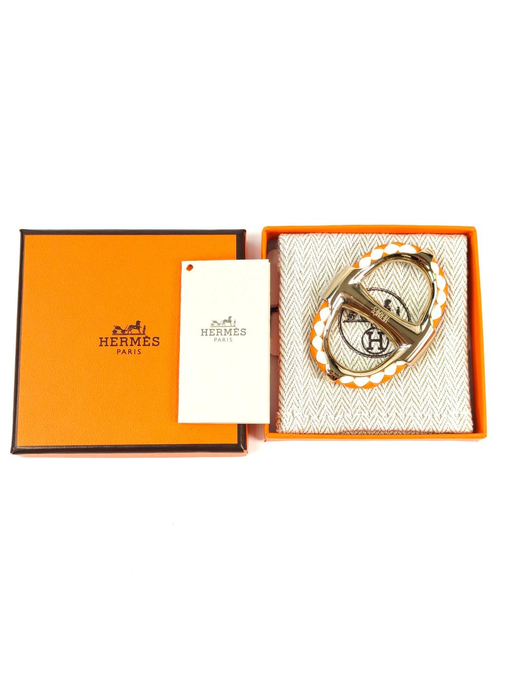 HERMES エルメス シェーヌダンクル トレッセ90 スカーフリング ゴールド×オレンジ 管理番号：11248