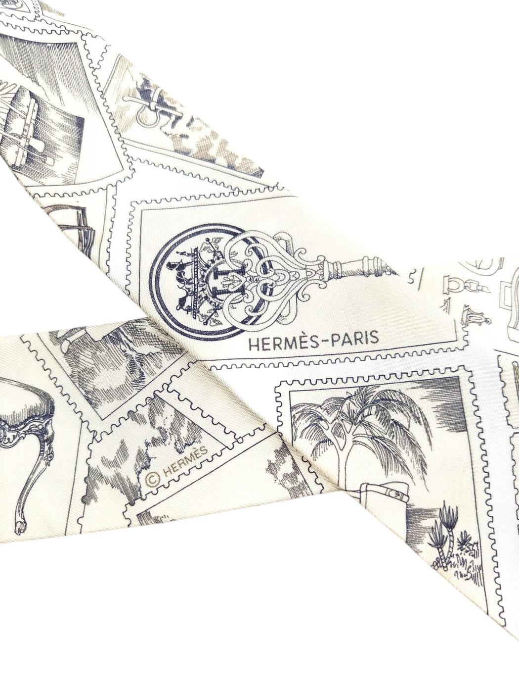 HERMES エルメス ツイリー フォーブルの切手愛好家 シルク スカーフ 管理番号：11271