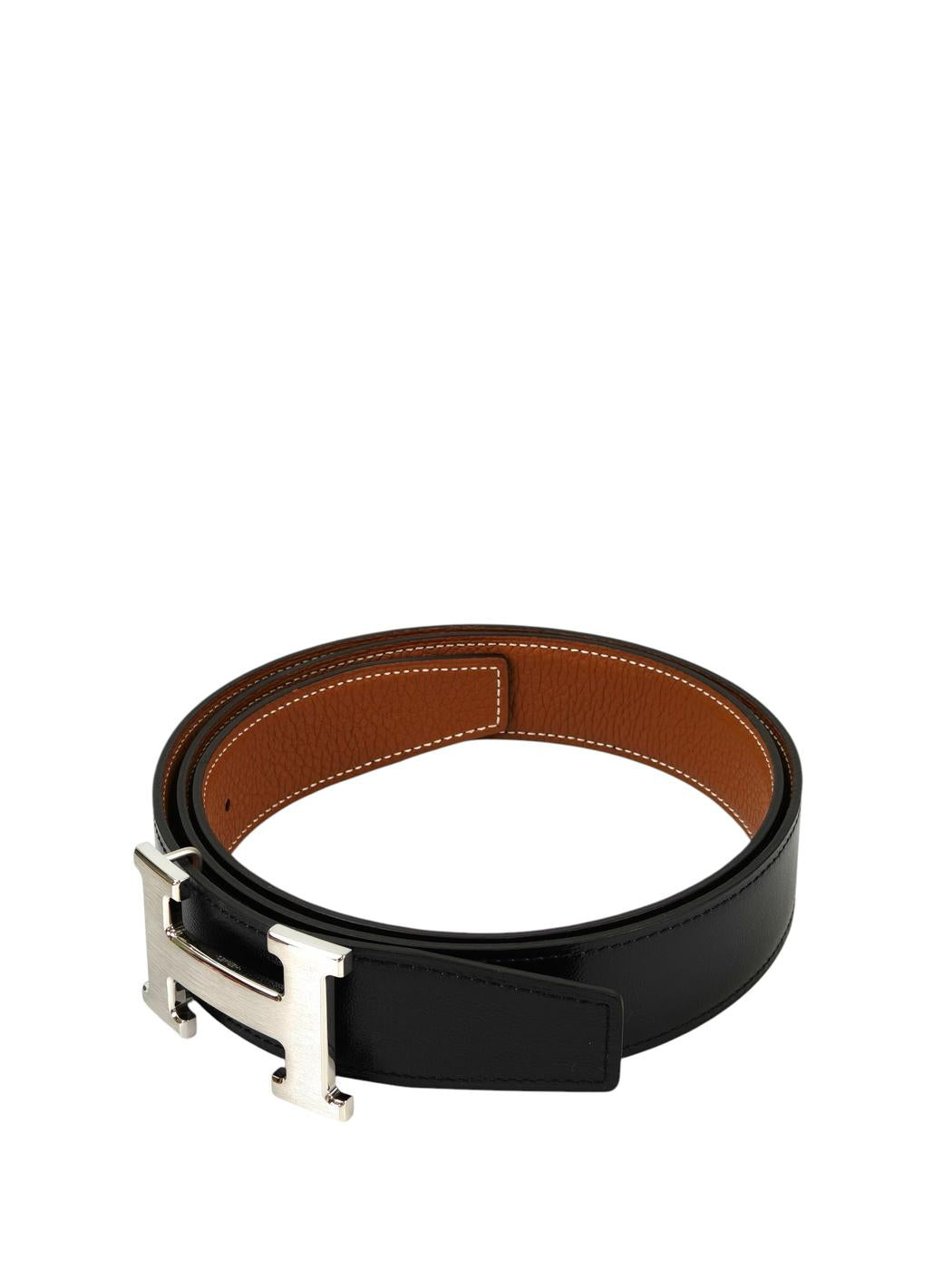 HERMES エルメス Hベルト リバーシブル W刻印 ブラック×シルバー 管理番号：11378