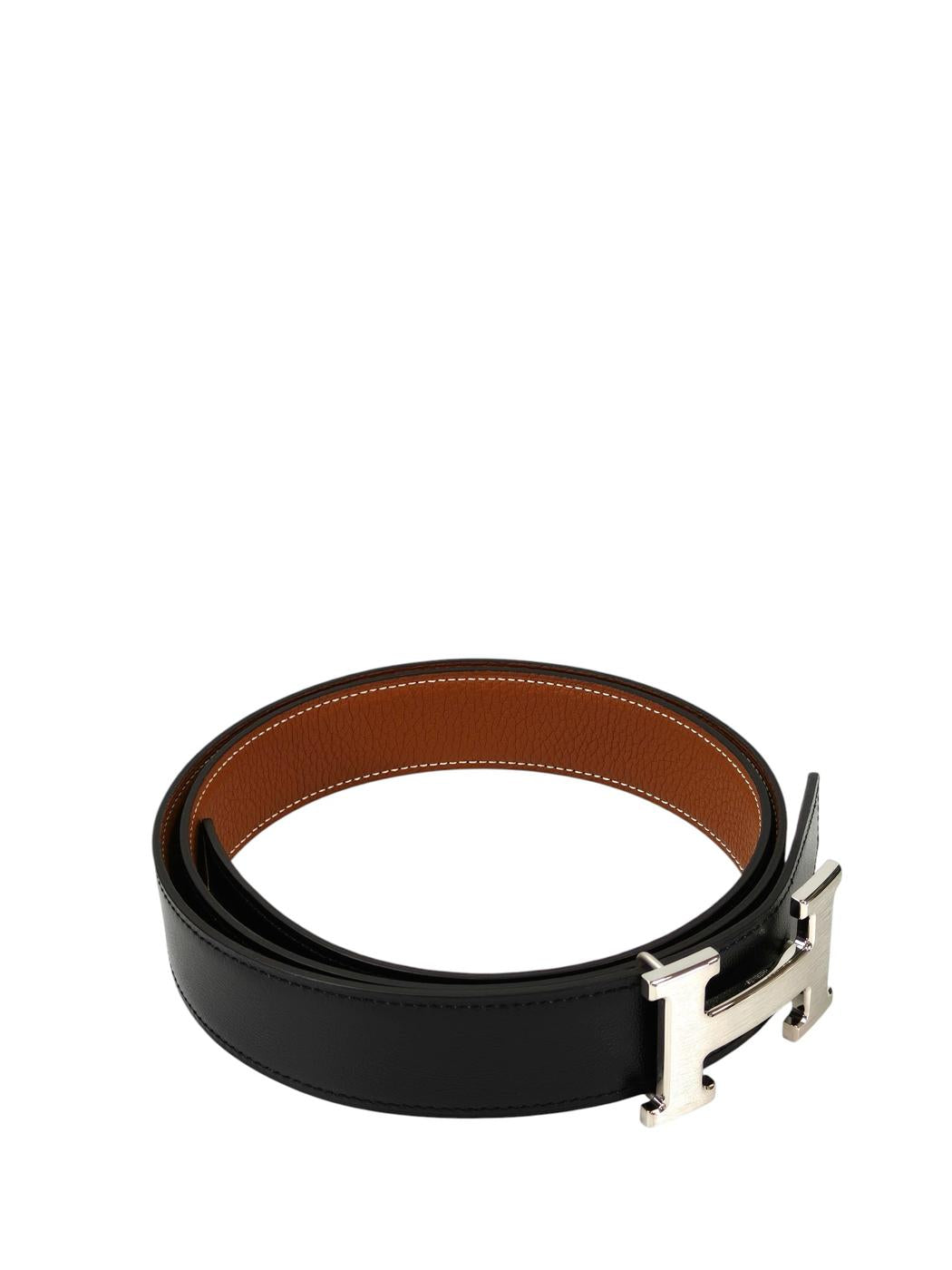 HERMES エルメス Hベルト リバーシブル W刻印 ブラック×シルバー 管理番号：11378