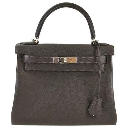HERMES エルメス ケリー28 SV金具 K刻 ハンドバッグ ショルダーバッグ 2way グレー 管理番号：11386