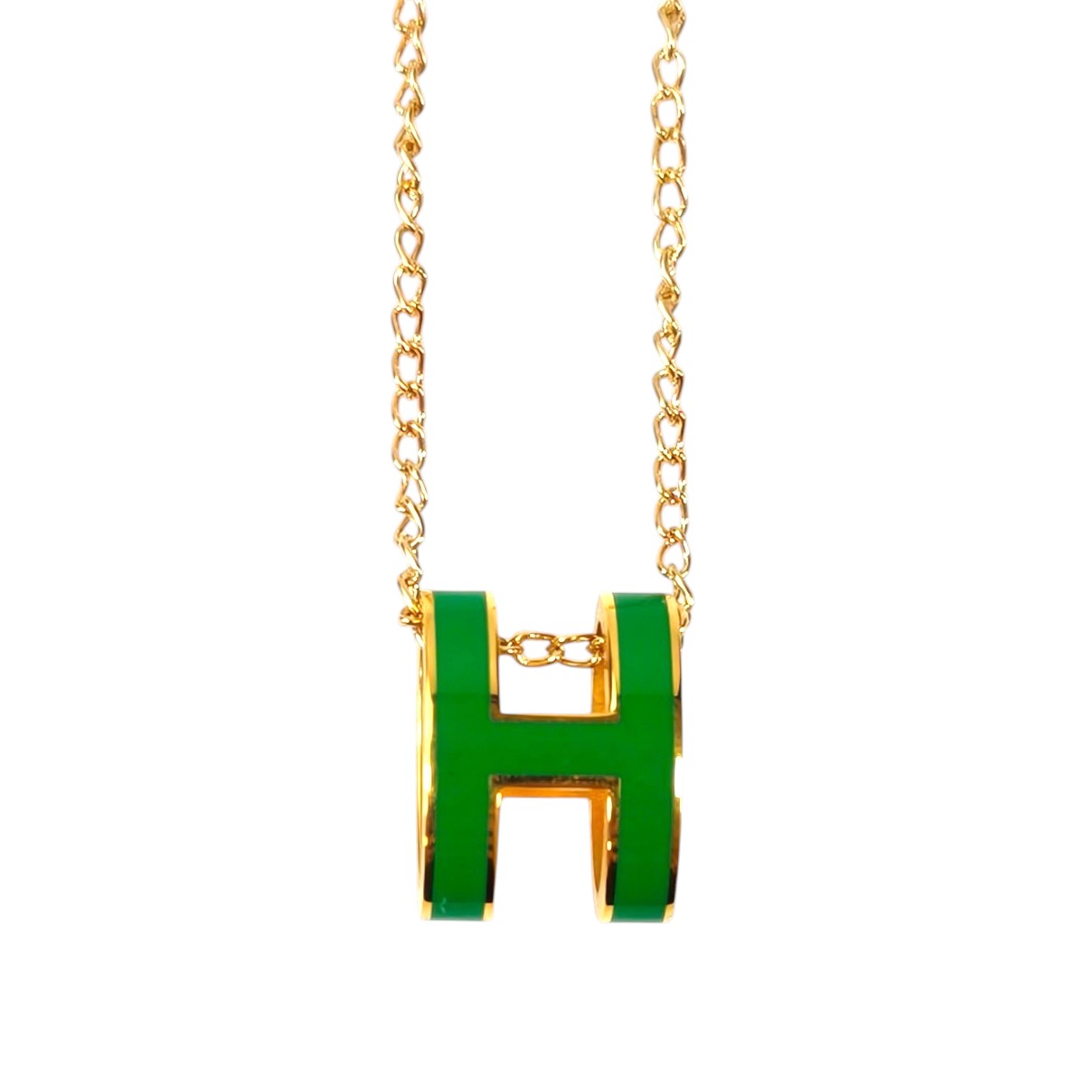 HERMES エルメス ポップアッシュ ネックレス 緑×ゴールド金具 ラッカーメタル レディース ポップH 管理番号：11437