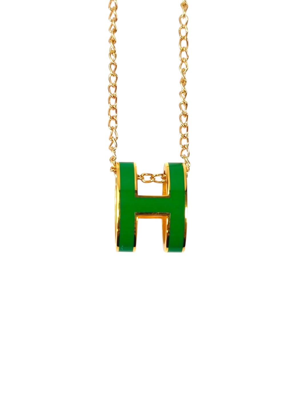 HERMES エルメス ポップアッシュ ネックレス 緑×ゴールド金具 ラッカーメタル レディース ポップH 管理番号：11437