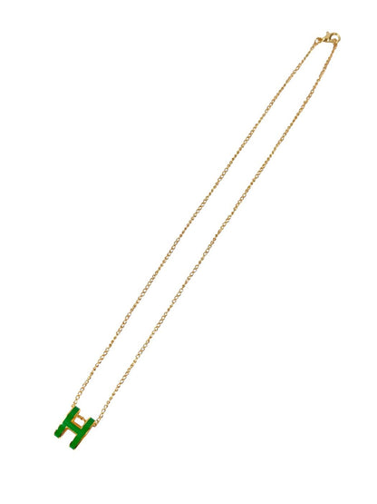 HERMES エルメス ポップアッシュ ネックレス 緑×ゴールド金具 ラッカーメタル レディース ポップH 管理番号：11437