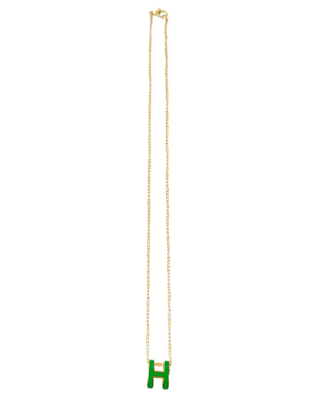 HERMES エルメス ポップアッシュ ネックレス 緑×ゴールド金具 ラッカーメタル レディース ポップH 管理番号：11437