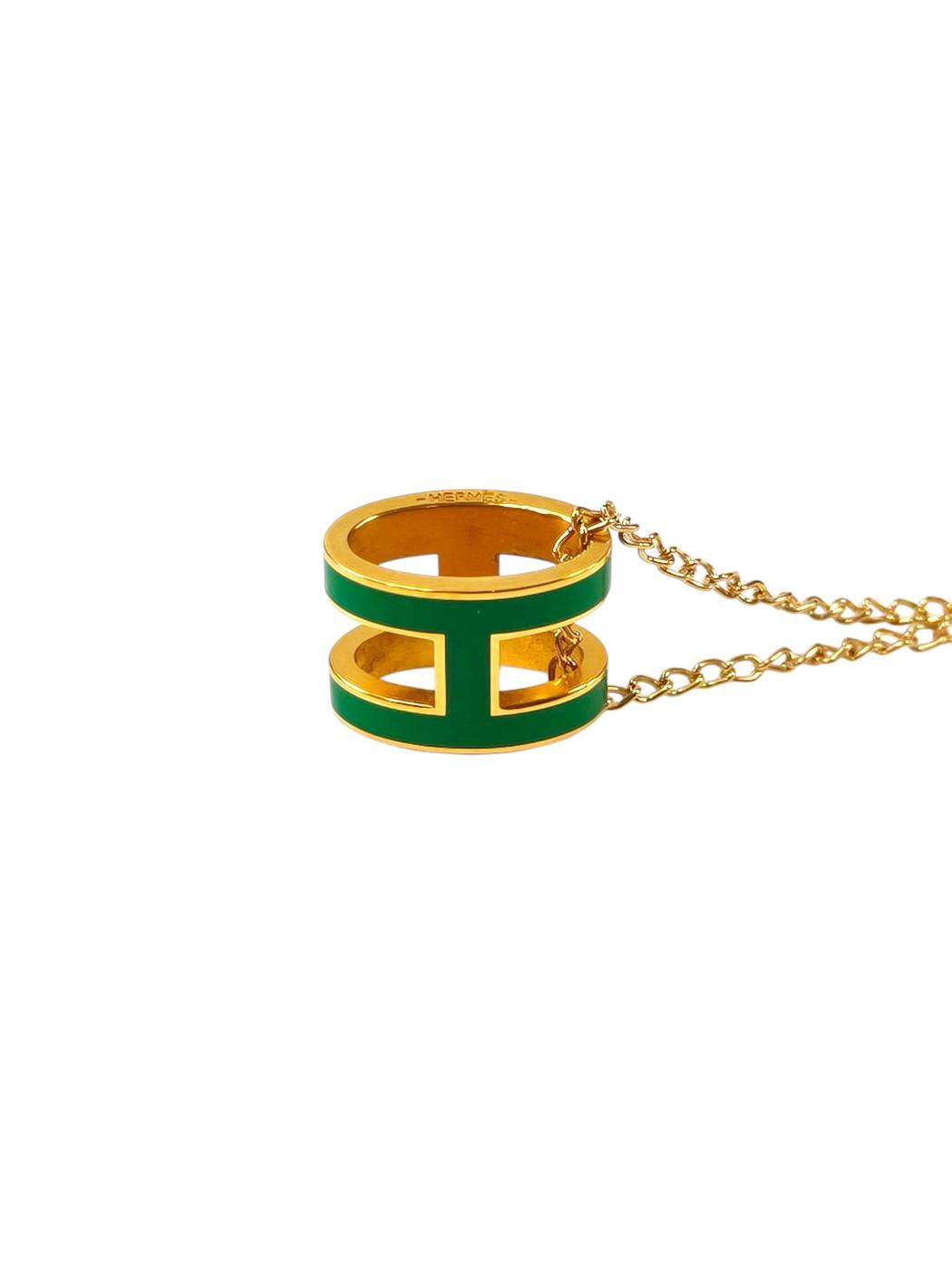HERMES エルメス ポップアッシュ ネックレス 緑×ゴールド金具 ラッカーメタル レディース ポップH 管理番号：11437