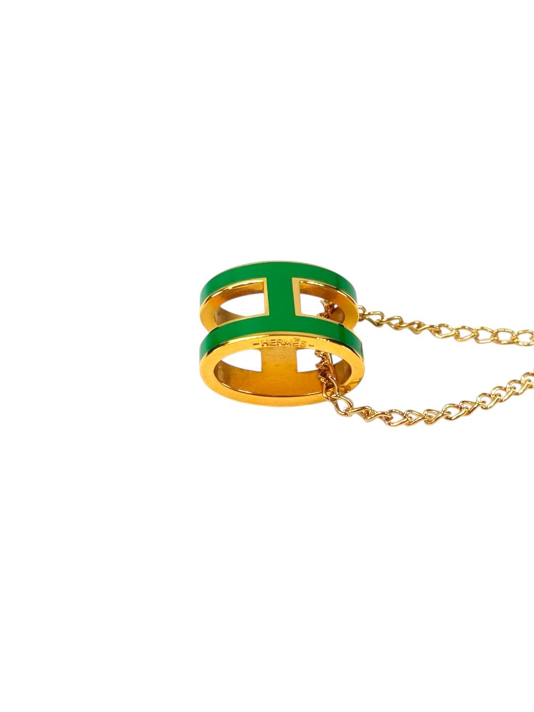 HERMES エルメス ポップアッシュ ネックレス 緑×ゴールド金具 ラッカーメタル レディース ポップH 管理番号：11437