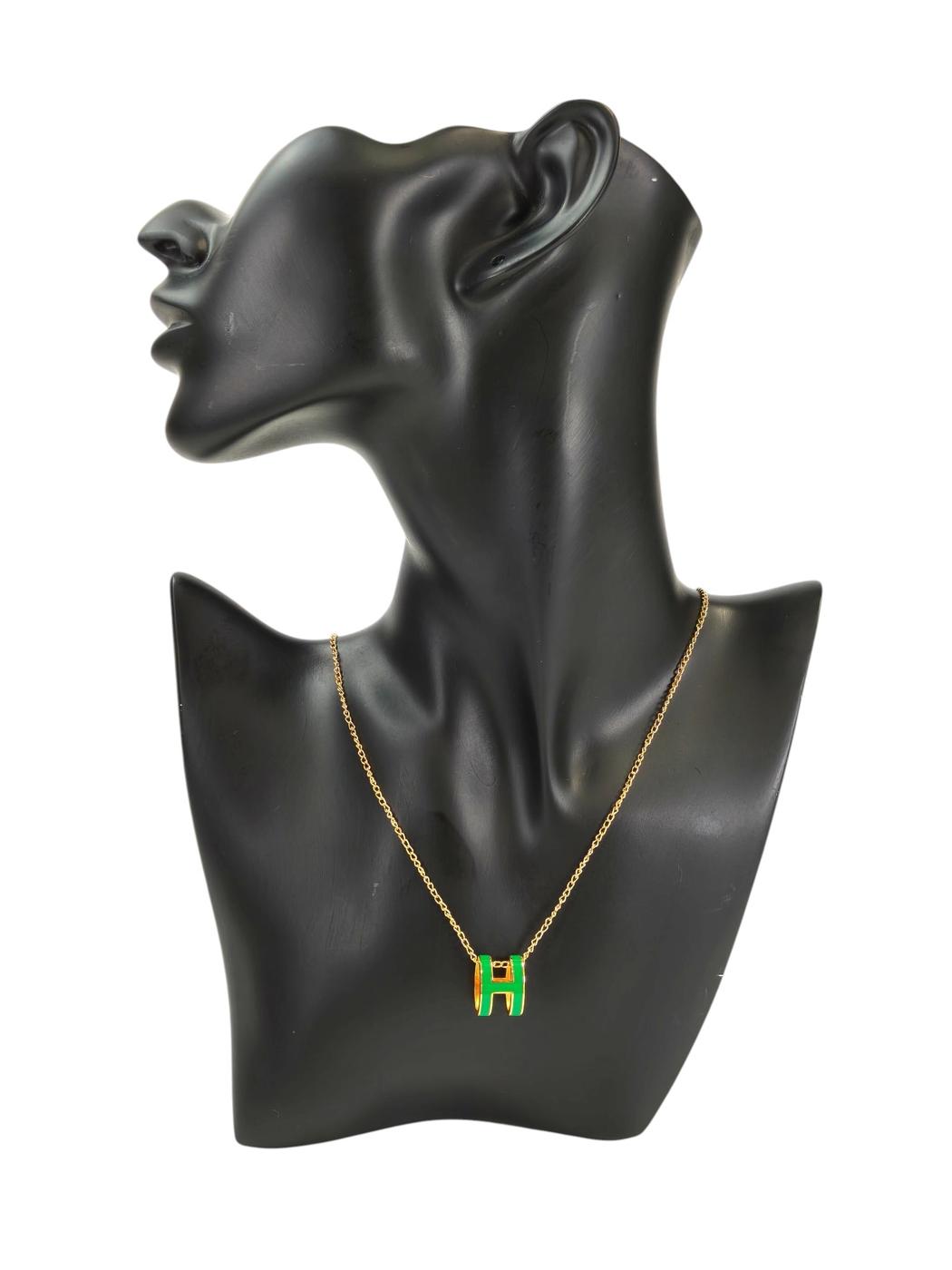 HERMES エルメス ポップアッシュ ネックレス 緑×ゴールド金具 ラッカーメタル レディース ポップH 管理番号：11437