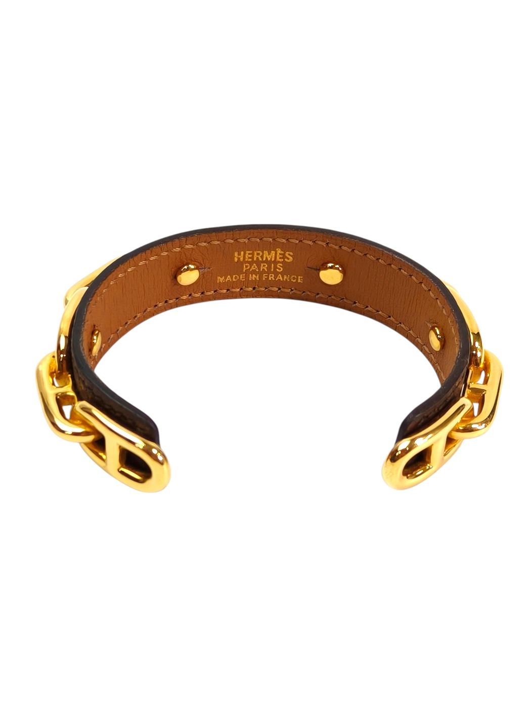 HERMES エルメス シェーヌダンクル レザーバングル ブレスレット ブラック×ゴールド 管理番号：11466