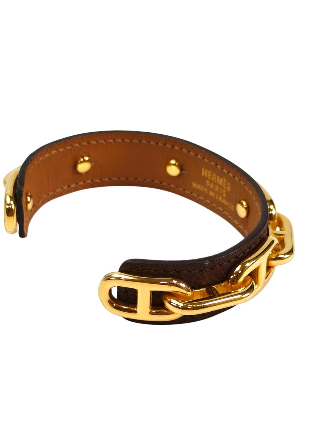 HERMES エルメス シェーヌダンクル レザーバングル ブレスレット ブラック×ゴールド 管理番号：11466