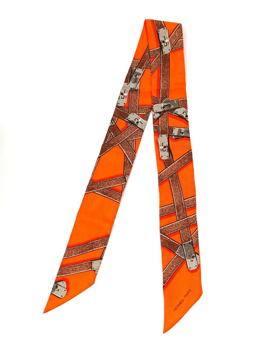 HERMES エルメス トレス ケリー ツイリー オレンジ×ブラウン  管理番号：11489